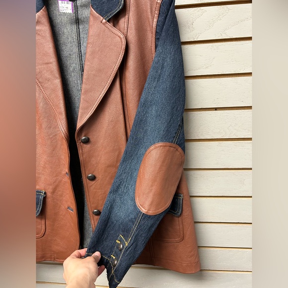 DG2 by Diane Gilman Brown Leather and Blue Denim Jacket - Picture 6 of 7